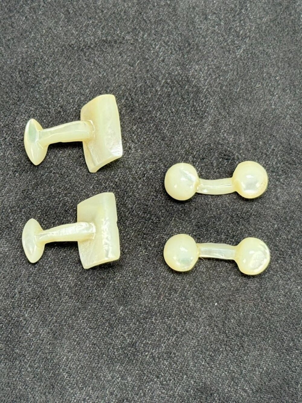 Antique 1890-1915 Carved Solid Mother of Pearl Tuxedo Studs & Cufflinks Set